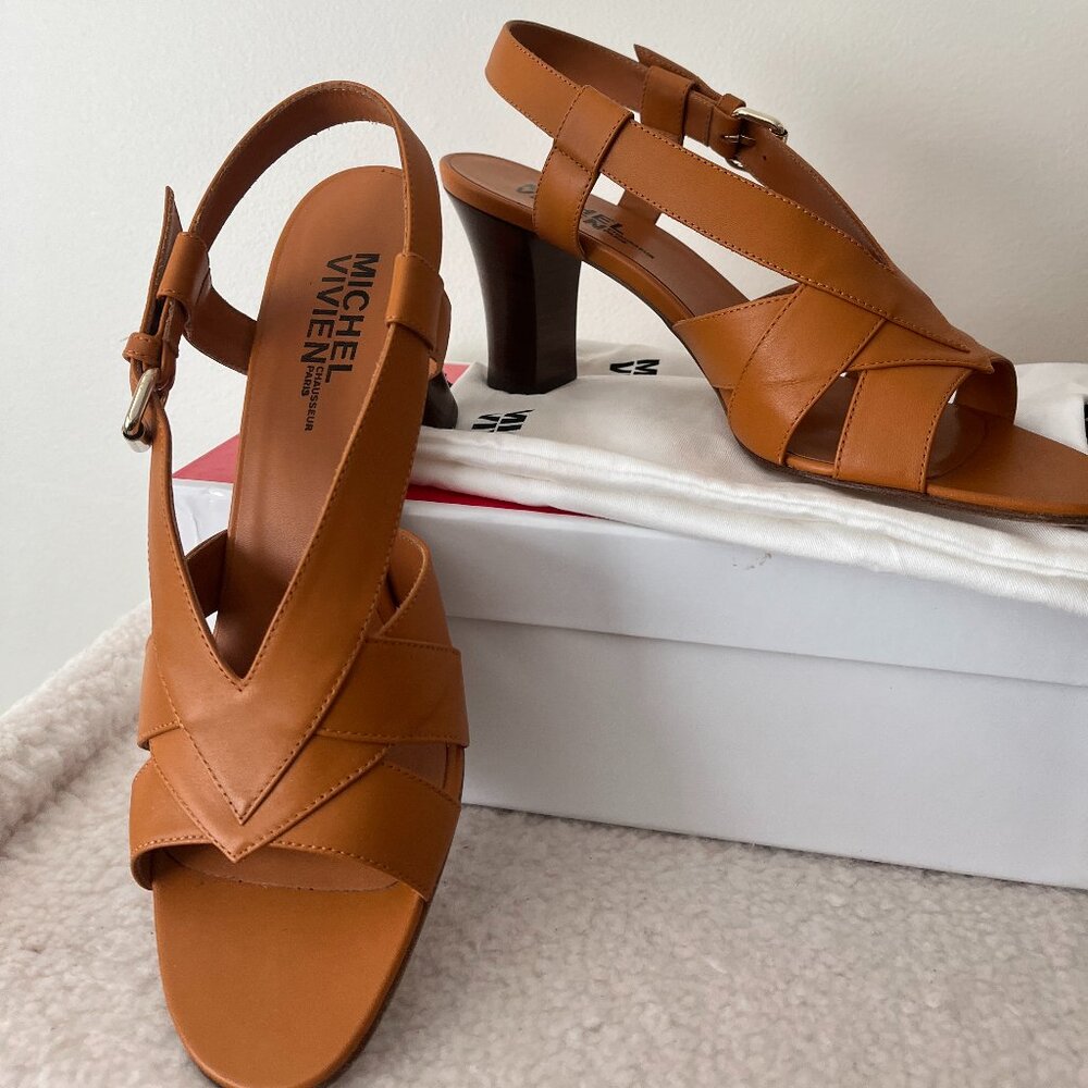 Michel Vivien Italian Tan Leather Sandals - NEW